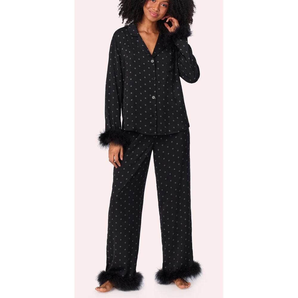 NWT Room Service Ariana Woven Pj Set In Noir Dot - Black Dots size M